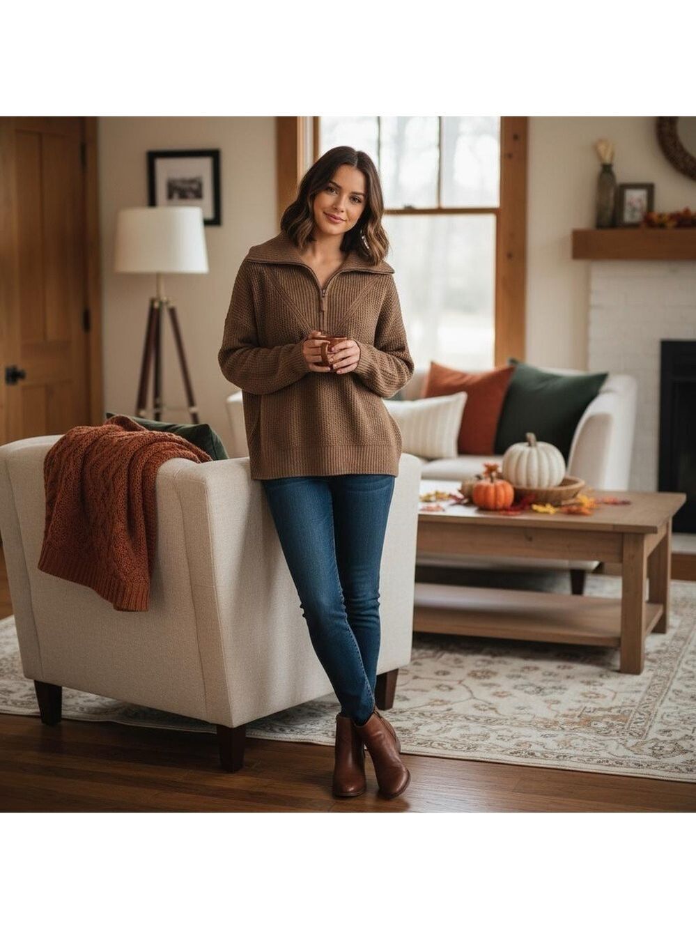 Size, small Aerie cotton polyester blend brown quarter-zip pullover sweater